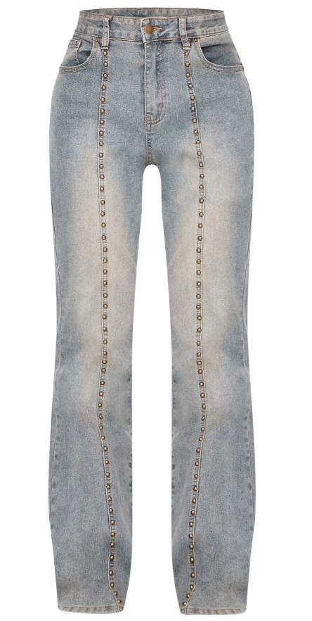 Plt - Vintage Washed Front Seam Studded Flared Jeans