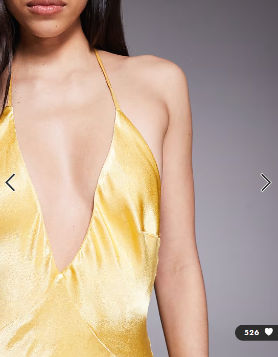 Bardot Yve satin plunge halter neck low back slit front midaxi dress in yellow