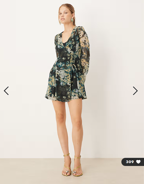 ASOS DESIGN wrap mini dress with ties in blurred blue floral