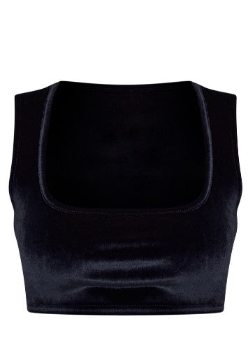 NAVY VELVET SQUARE NECK SLEEVELESS CROP