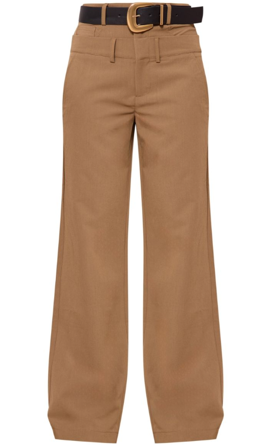 Plt - Taupe Tailored Woven Double Waistband Wide Leg Trousers