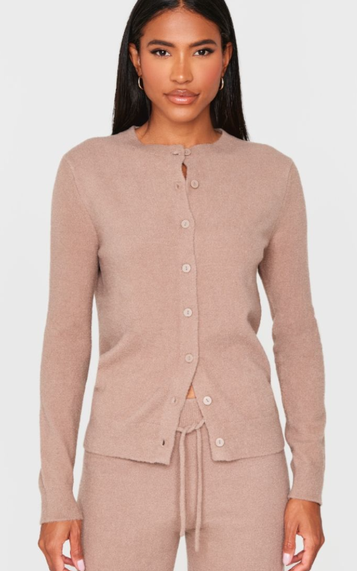 Light Mocha Soft Knit Button Up Cardigan