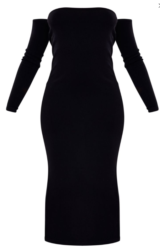 Plt - Black Long Sleeve Knit Scoop Neck Dress