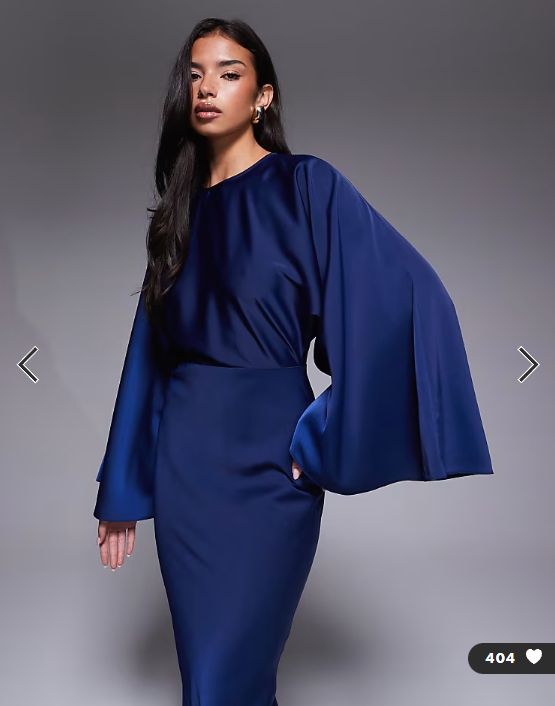 ASOS DESIGN textured satin batwing bias waisted maxi dress in navy