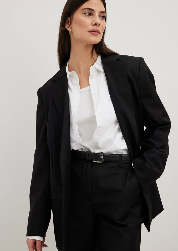 Oversized-fit Button Detail Blazer - Black