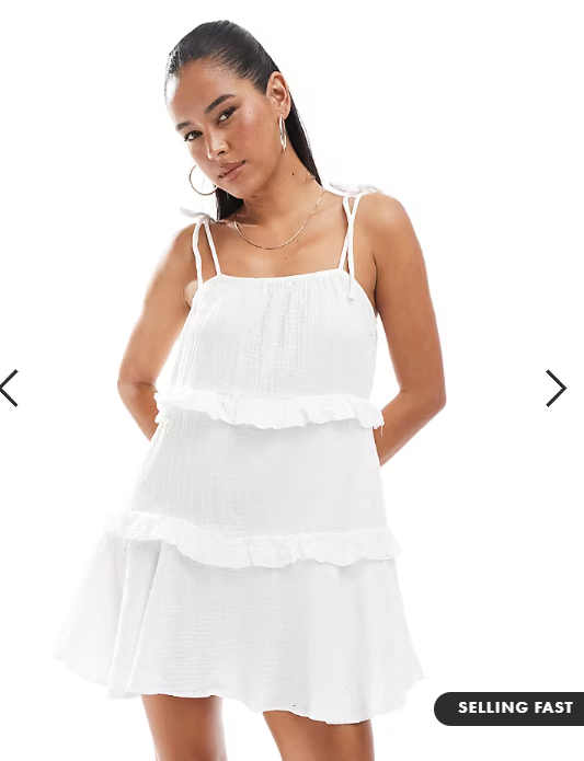 New Look tiered mini sundress in white