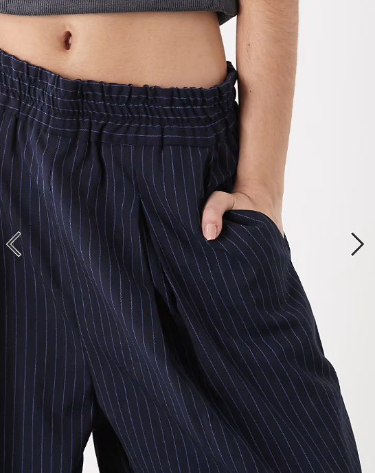 COLLUSION pull on trouser in navy pinstripe