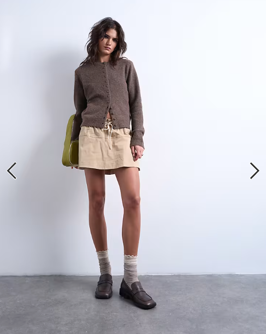 Topshop elasticated waist mini skort in beige