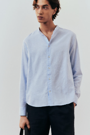 H&M - Regular-Fit Linen-Blend Shirt - Light blue