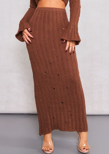 Petite Brown Bodycon Maxi Skirt