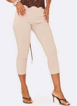 Dipped Waist Capri Leggings In Stone