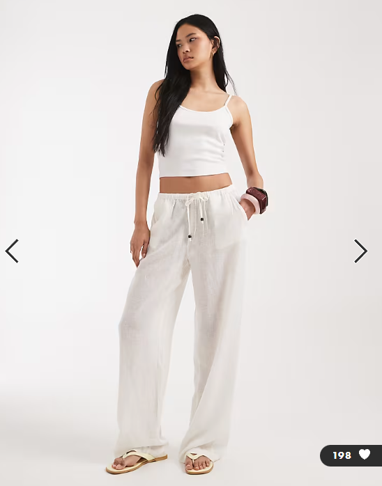 ONLY Tall linen blend wide leg trouser in white