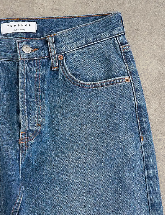 topshop runway mid riswe straight cropped jeans in mid blue