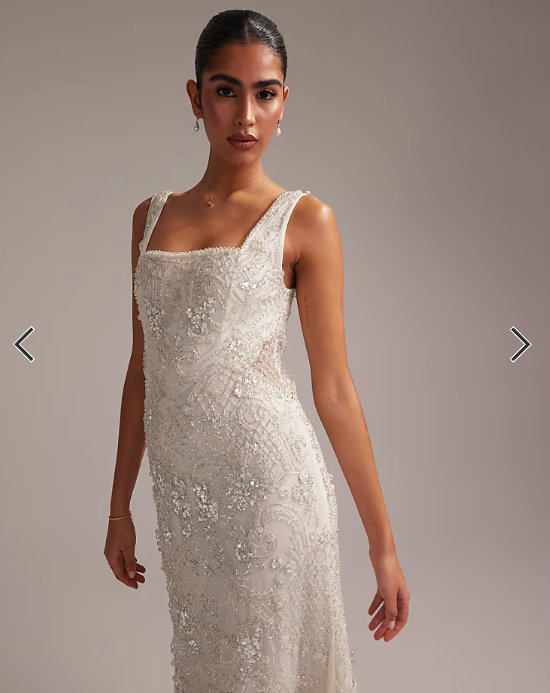 ASOS DESIGN ornate crystal embellished square neck maxi wedding dress