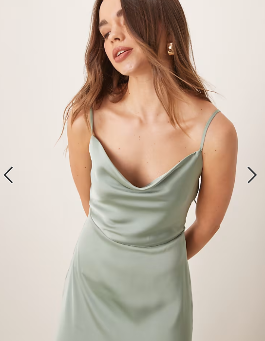 Vila satin cowl neck maxi dress in milieu green