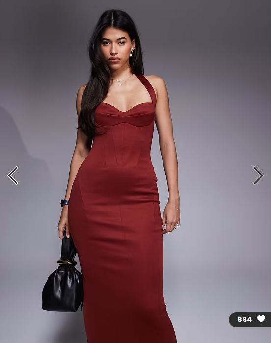 ASOS DESIGN structured corseted midi dress in dark cherry