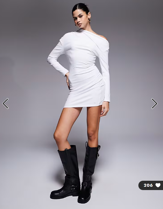 ASOS DESIGN ribbed asym neckline fitted mini dress in white