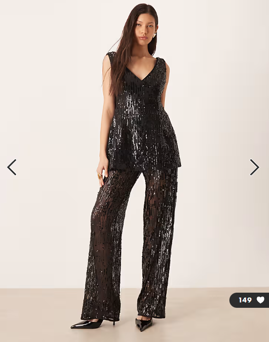 ASOS DESIGN tailored wide leg sheer sequin trousers co-ord in black