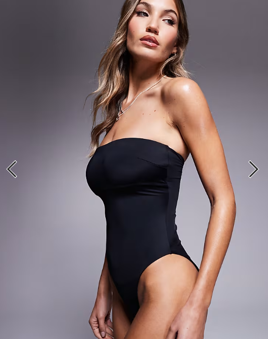 ASOS DESIGN Maya sleek padded bandeau swimsuit in black