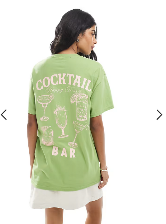 Miss Selfridge cocktail bar summer graphic tee in green