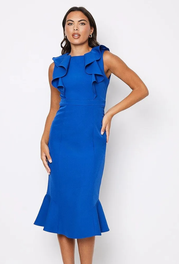 Coast - Frill Detail Crepe Flared Skirt Midi Dress.