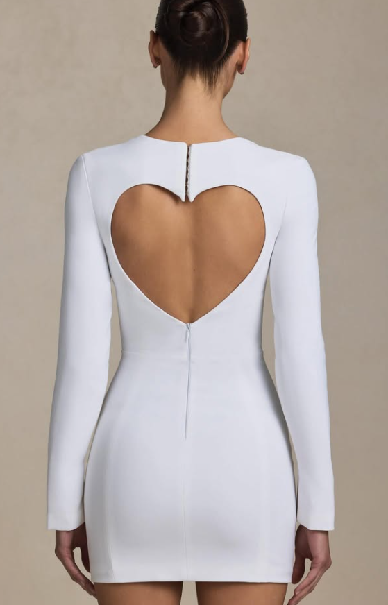 OhPolly-Cut-Out Heart-Detail Bodycon Mini Dress in White