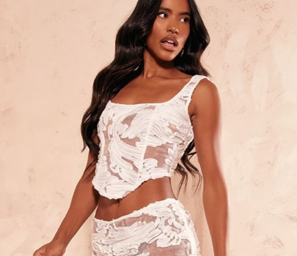 White Textured Chiffon Asymmetric Hem Corset