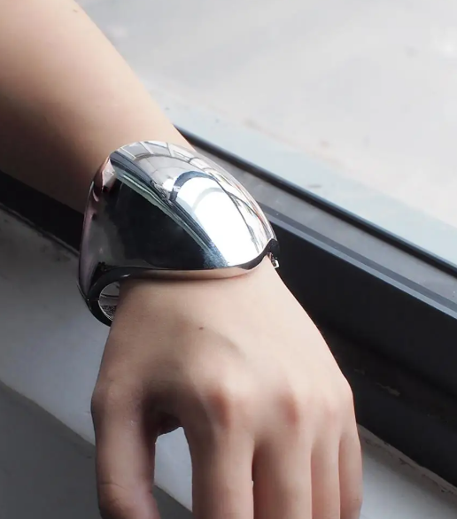 Silver CHunky Oval Bangle