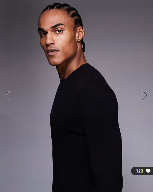 ASOS DESIGN Essential muscle fit fine-rib knit crew neck T-shirt in black.