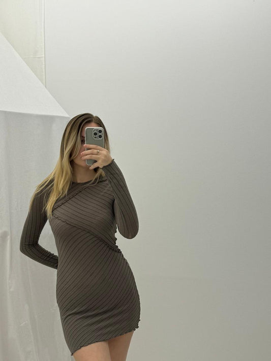 GinaTricot Brown Structured Mesh Dress