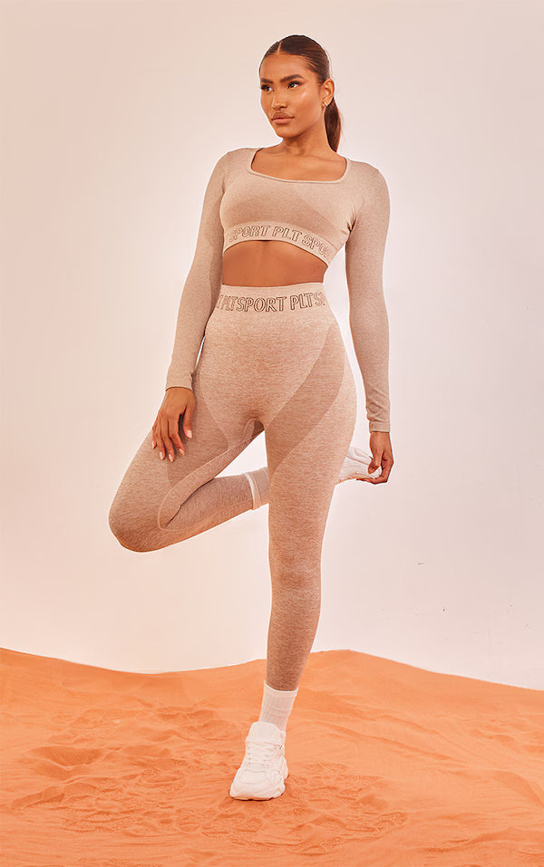 Plt - Oatmeal Sport Seamless Ruched Bum Leggings