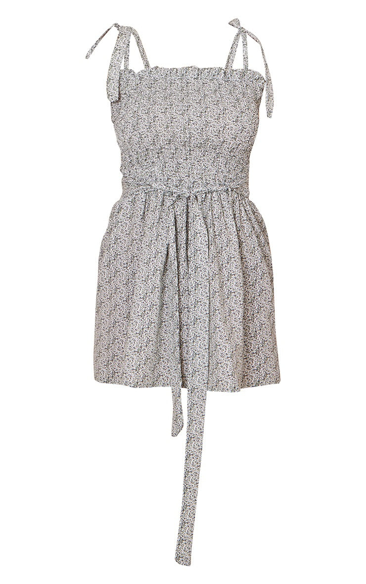 Sage Green Shirred Bust Tie Strap Shift Dress
