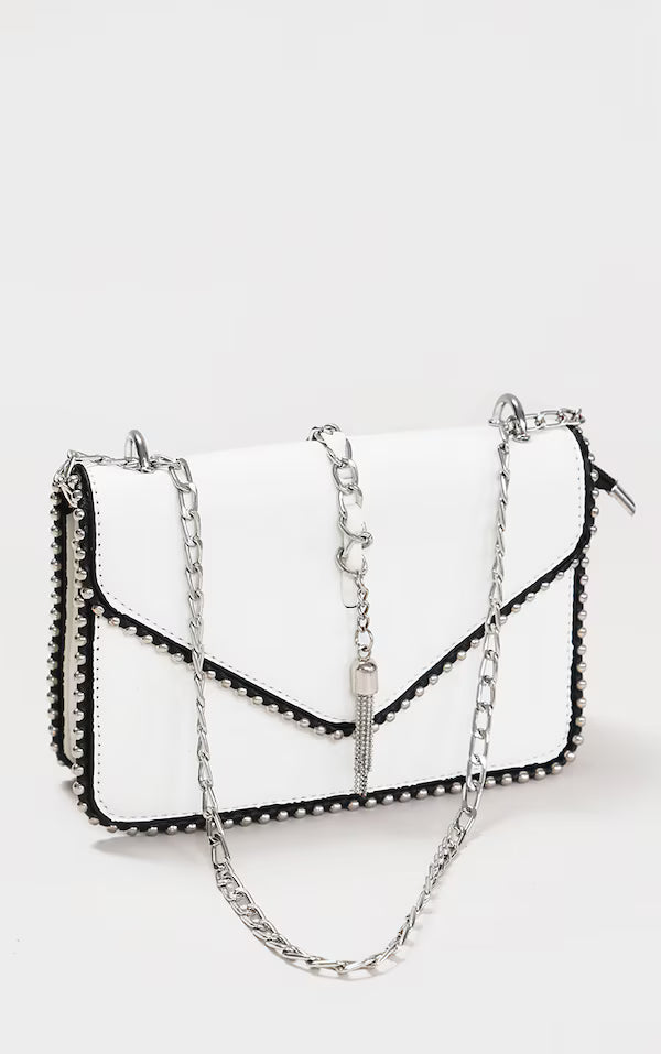 White PU Chain And Tassel Trim Cross Body Bag
