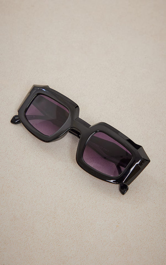 Black Chunky Angled Square Frame Sunglasses