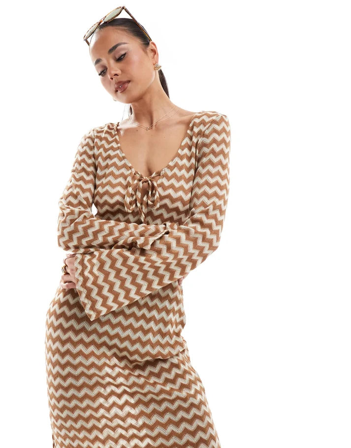 Accesorize crochet detail maxi dress in gold and cream