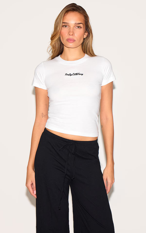 White Plt Embroidered Baby Doll Tee