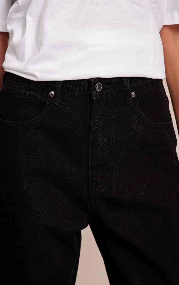 PRETTYLITTLETHING Washed Black High Waist Straight Leg Jean