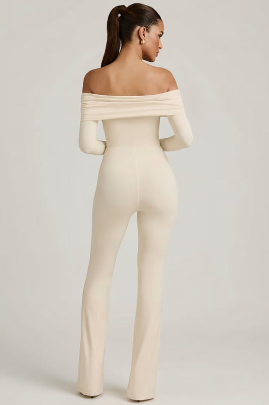 OhPolly - Modal Off-Shoulder Ruched Jumpsuit in Ivory