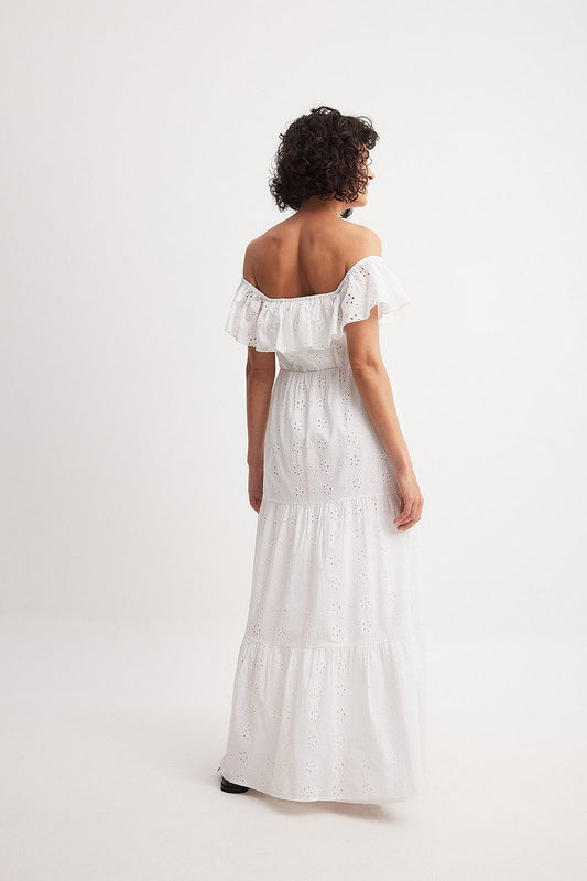 Na-kd Anglaise Off Shoulder Maxi Dress