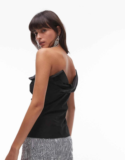 ARKET one shoulder corset top with twisted strap detail in black