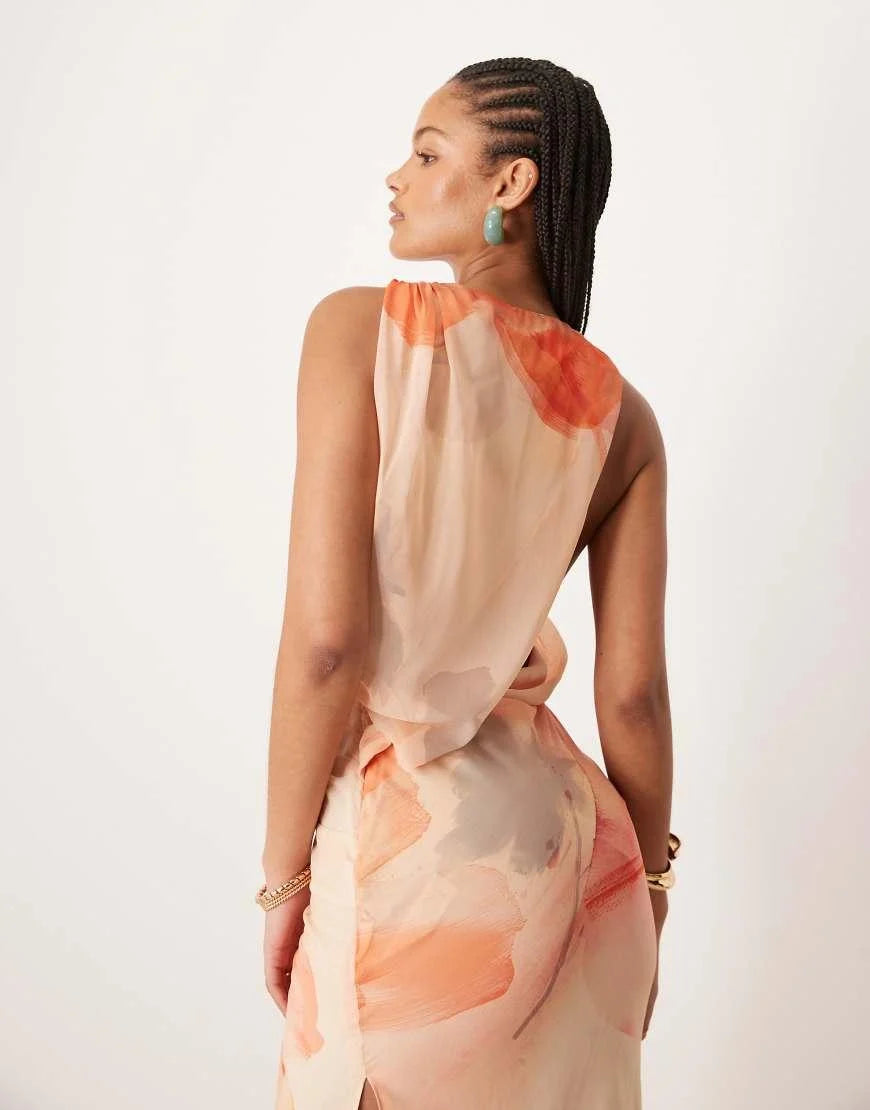 ASOS Asos Design Tall Textured Chiffon Draped Bias Maxi Dress in Pink