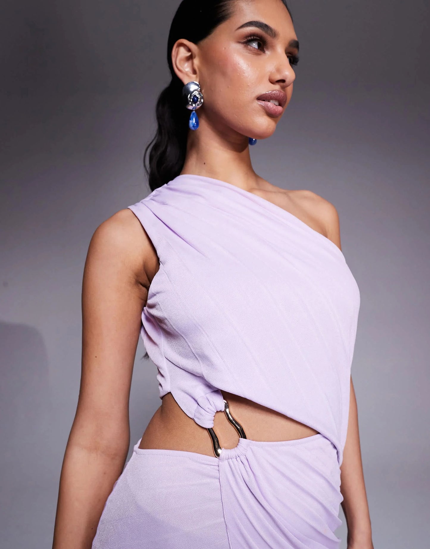 Asos Sleeveless cut out with hardware side detail maxi dress in lilac