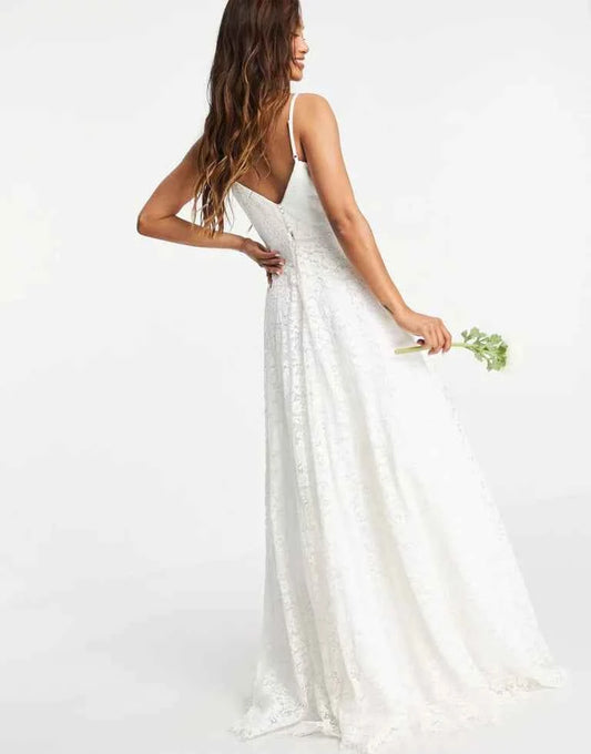 Ariana Lace Cami Wedding Dress With Full Skirt In White