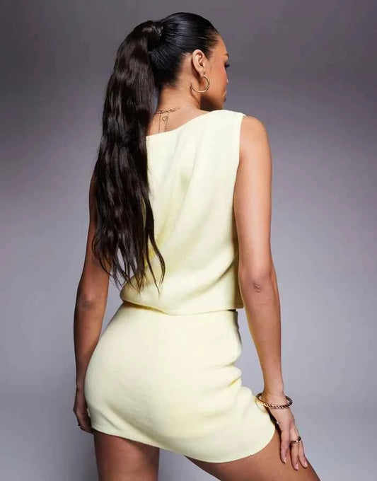 ASOS DESIGN compact knit slash neck top co-ord in buttermilk yellow