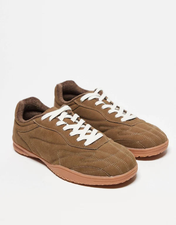 ASOS DESIGN retro trainers in brown with gum sole