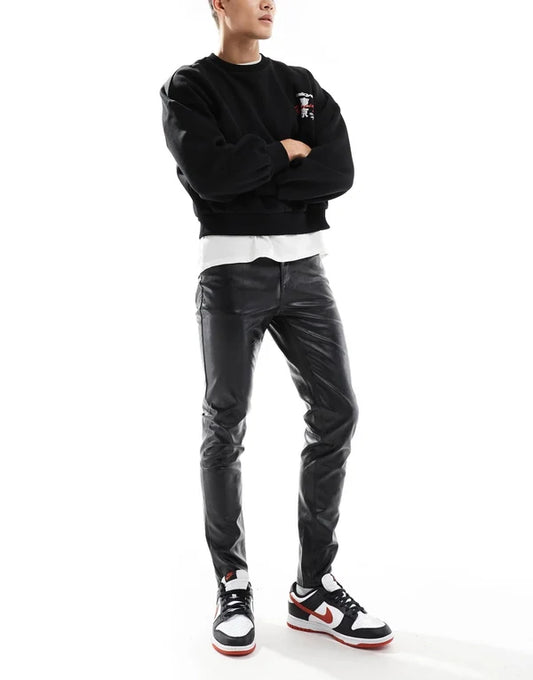 ASOS DESIGN skinny leather look trouser in black