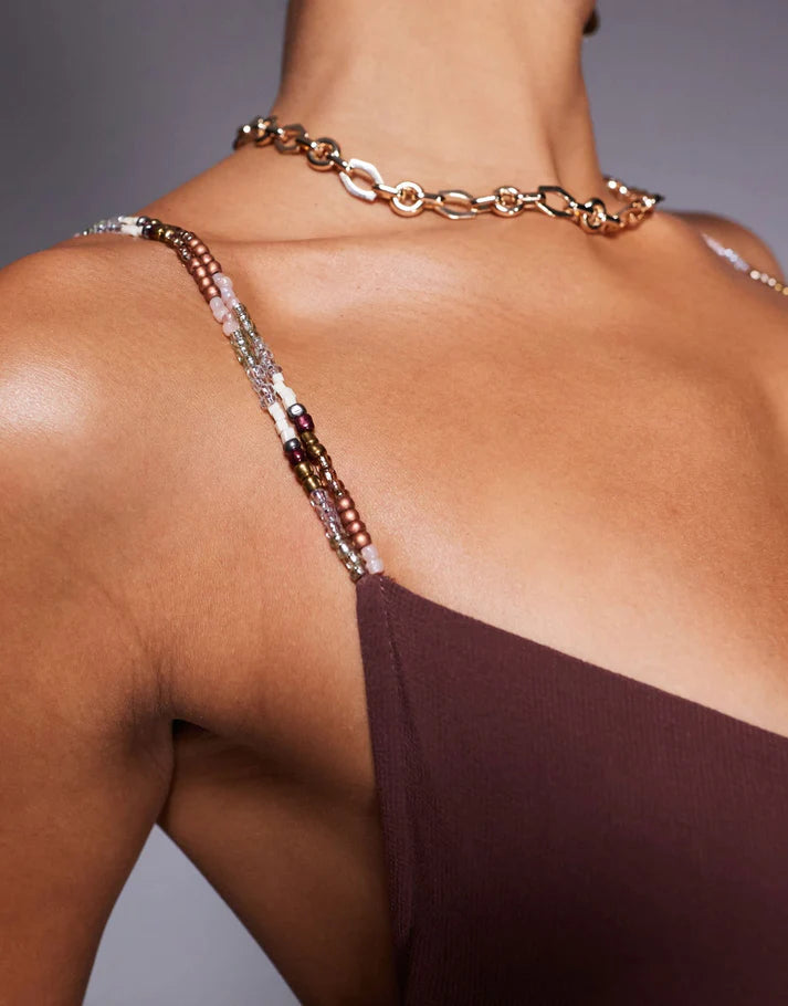ASOS DESIGN wrap front maxi dress with embellished strap details in chocolate