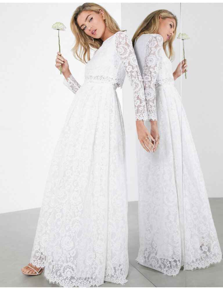 Grace Lace Long Sleeve Crop Top Maxi Wedding Dress