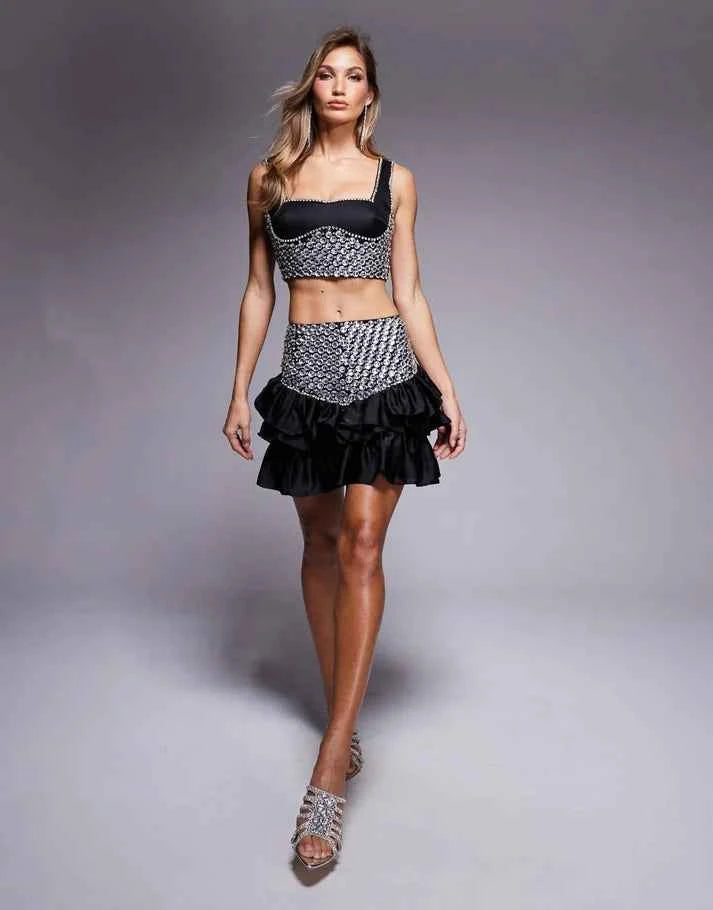 ASOS LUXE co-ord embellished gem mini skirt in black