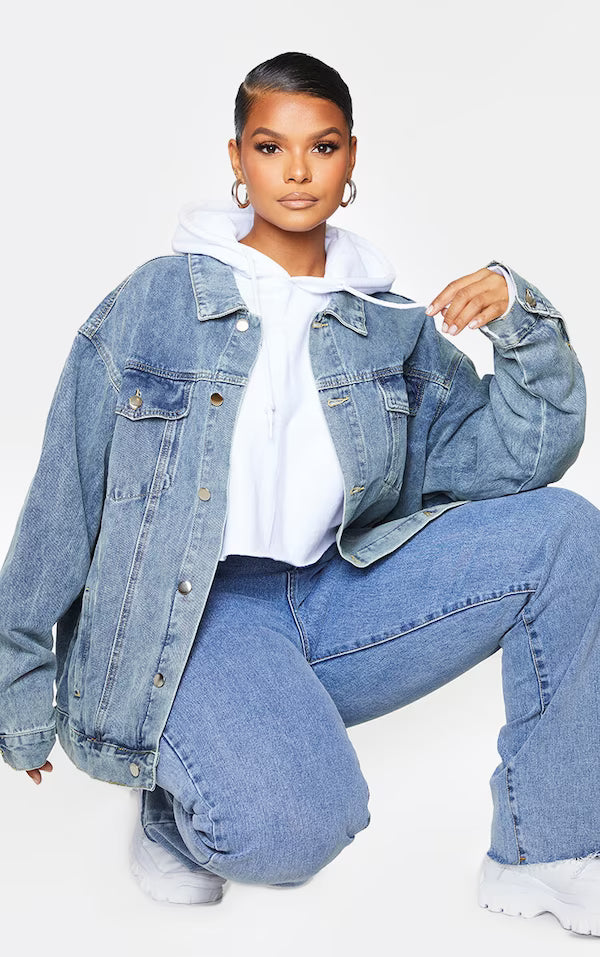 Plt - Plus Vintage Wash Oversized Boyfriend Denim Jacket